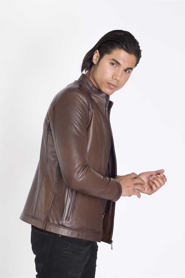 Slim  Fit Sade Gerçek Deri Mont