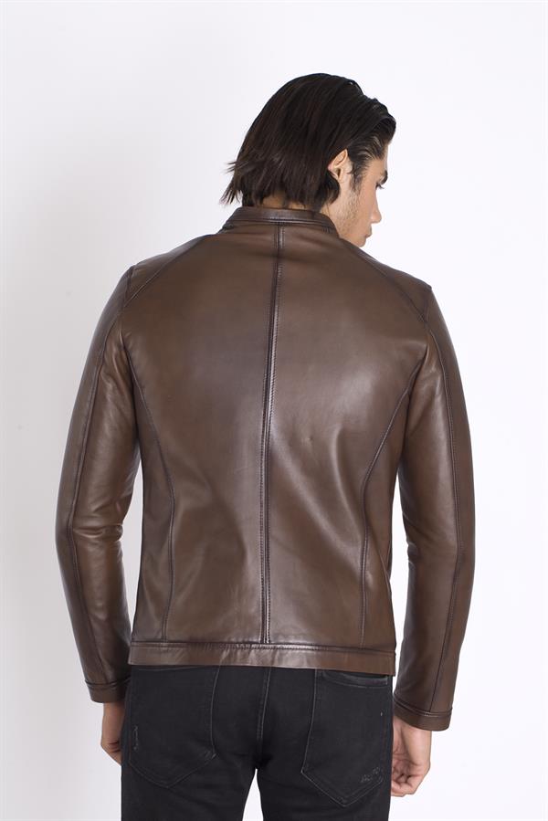 Slim  Fit Sade Gerçek Deri Mont