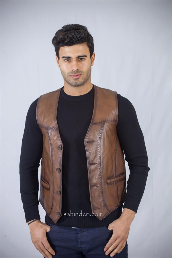 Spor Dikişli Erkek Deri Cepken