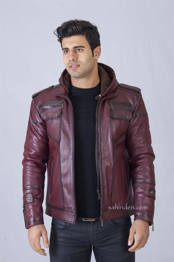 Spor Slim Fit Kapşonlu Deri Mont