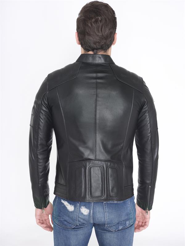 Spor Slim Fit Siyah Erkek Deri Mont