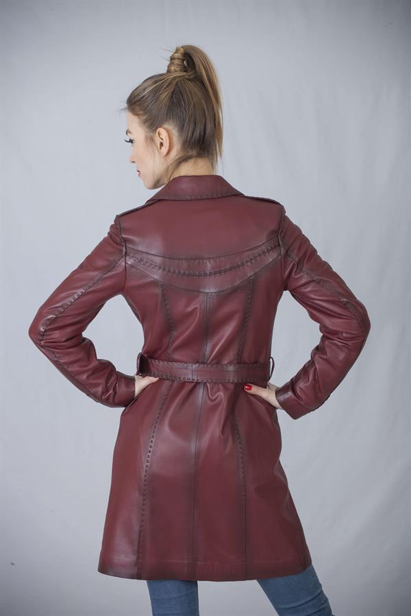 Spor Uzun Bordo Deri Mont