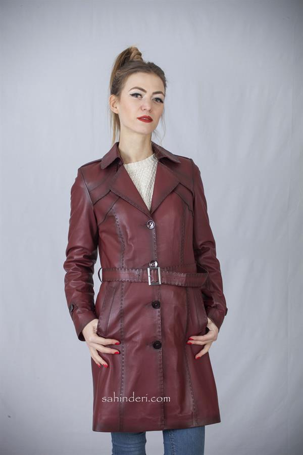 Spor Uzun Bordo Deri Mont