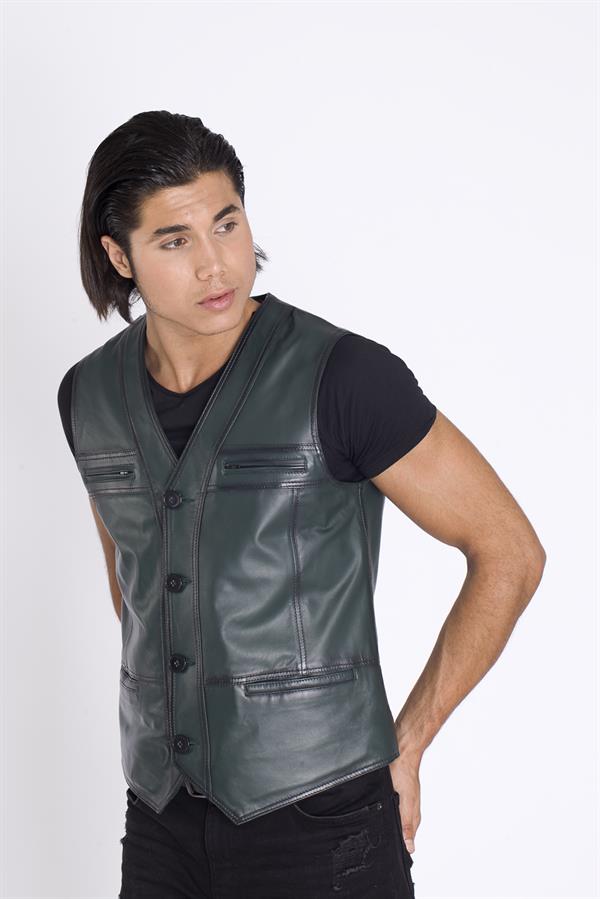 Spor Yeşil Deri Yelek