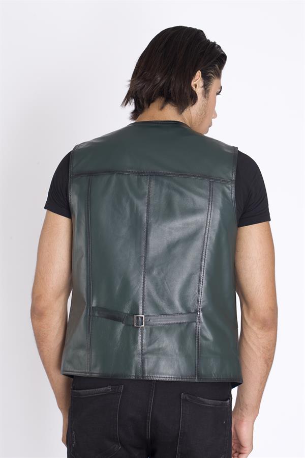 Spor Yeşil Deri Yelek