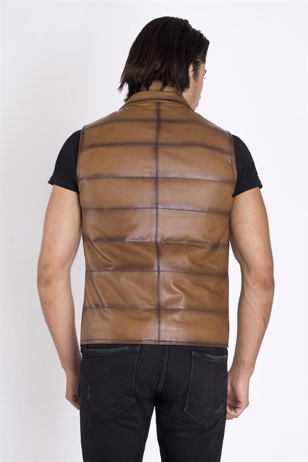 Taba Renk Hakiki Deri Yelek