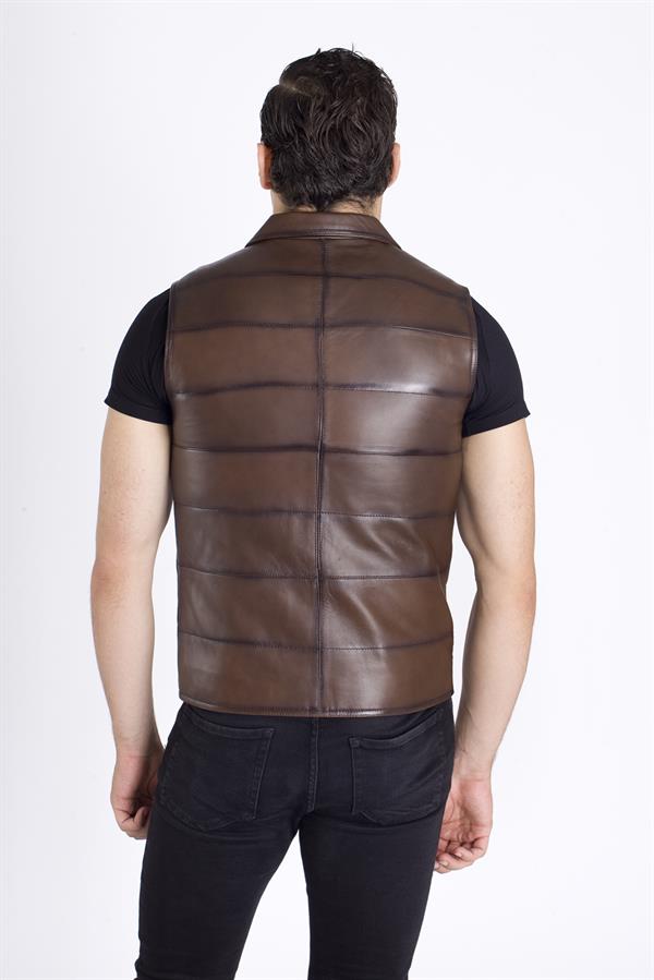 Yakalı Erkek Deri Yelek