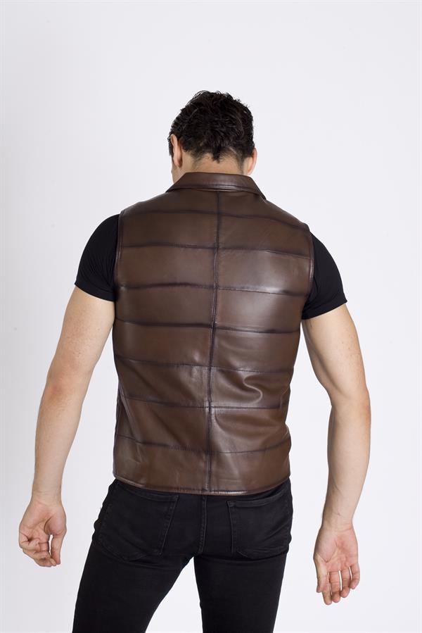 Yakalı Erkek Deri Yelek