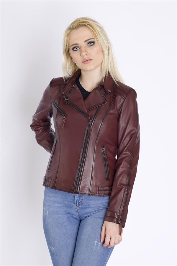 Yandan Fermuarlı Gerçek Deri Mont