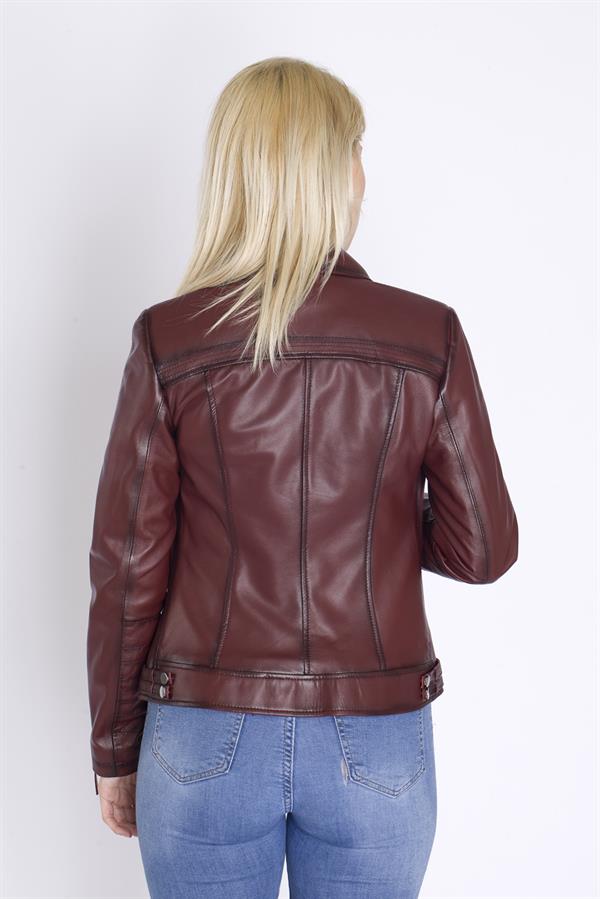 Yandan Fermuarlı Gerçek Deri Mont