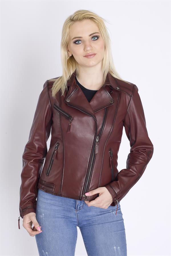 Yandan Fermuarlı Gerçek Deri Mont