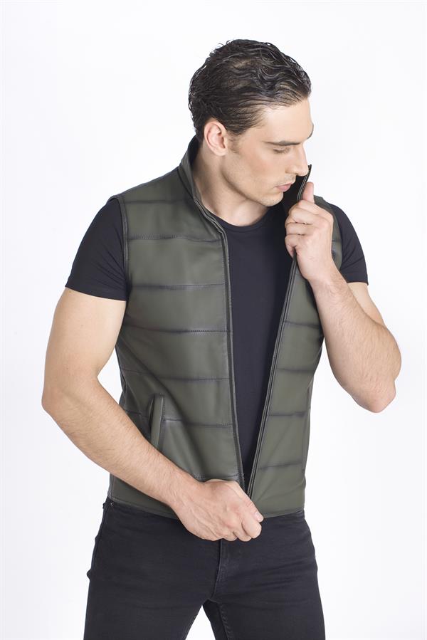 Yeşil Erkek Deri Yelek