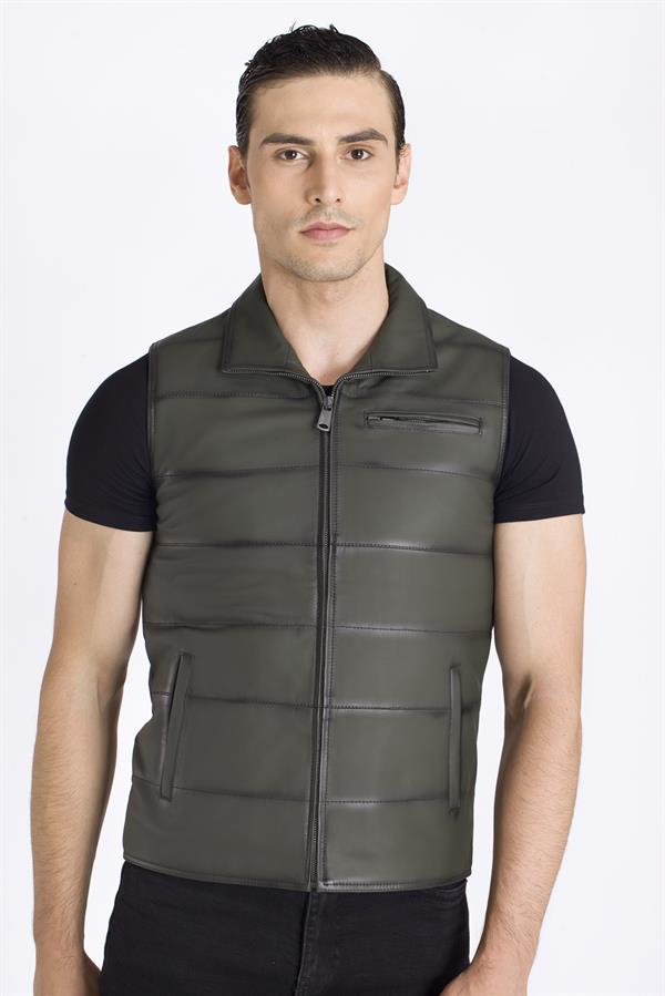 Yeşil Erkek Deri Yelek
