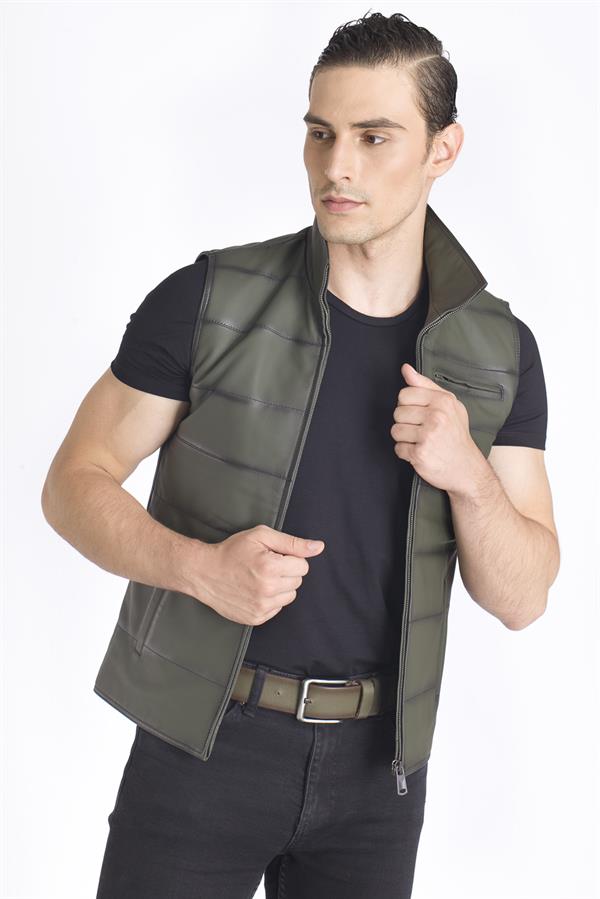 Yeşil Erkek Deri Yelek