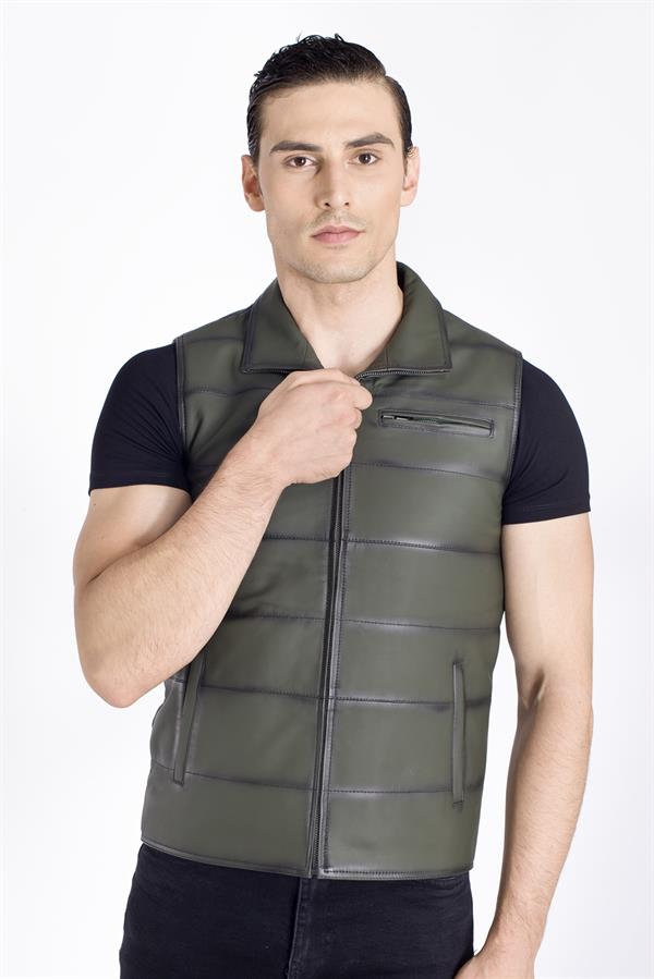 Yeşil Erkek Deri Yelek