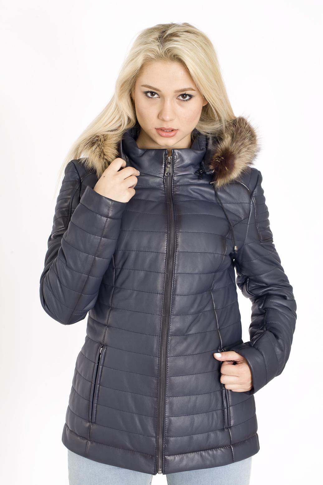 Bayan Kapşonlu Şişme Deri Mont