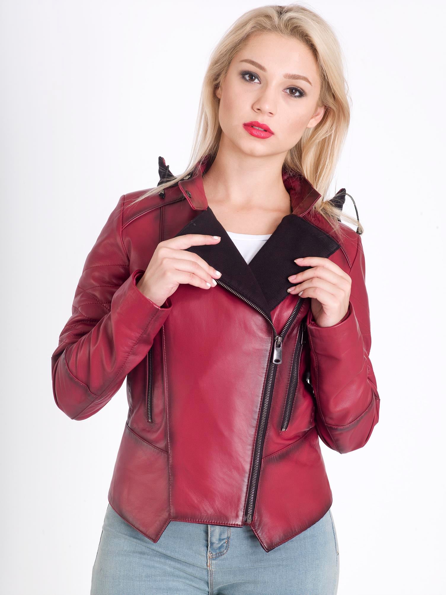 Bayan Kırmızı Gerçek Deri Mont