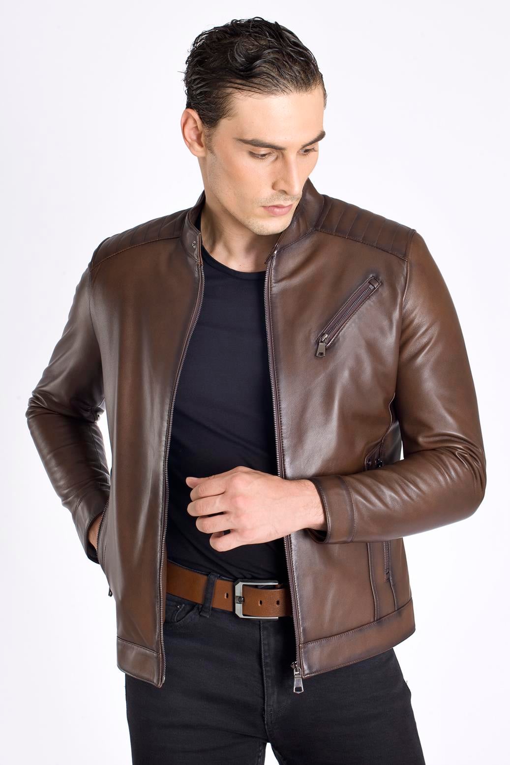 Dik Yaka Spor Deri Mont