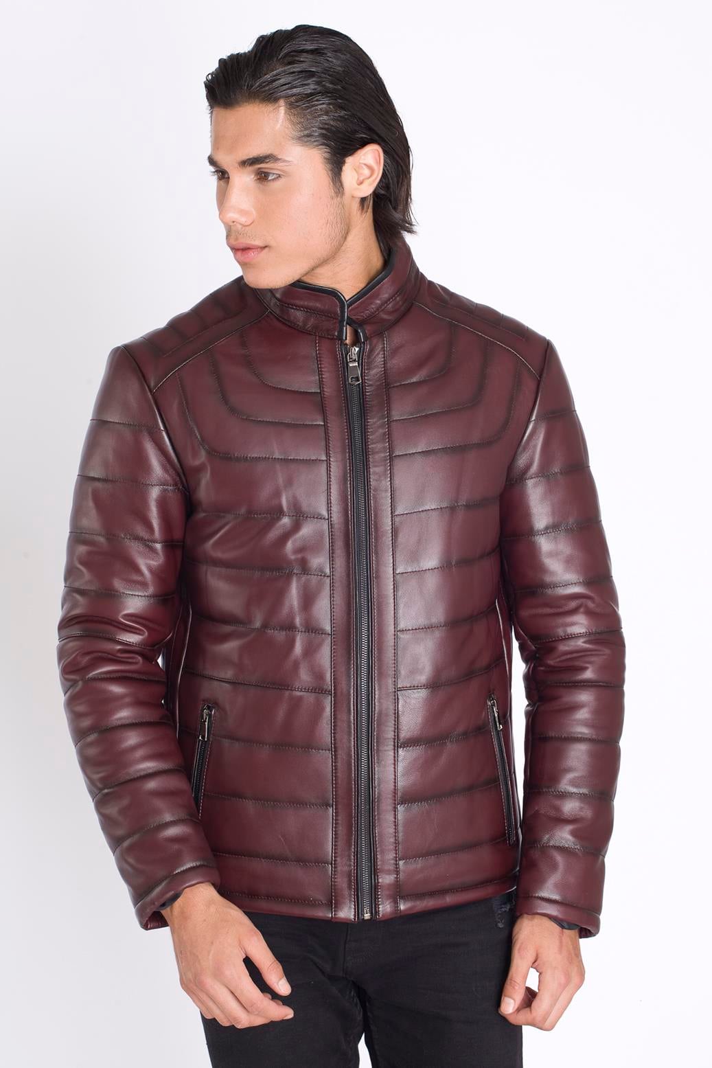 Erkek Bordo Kuzu Deri Mont