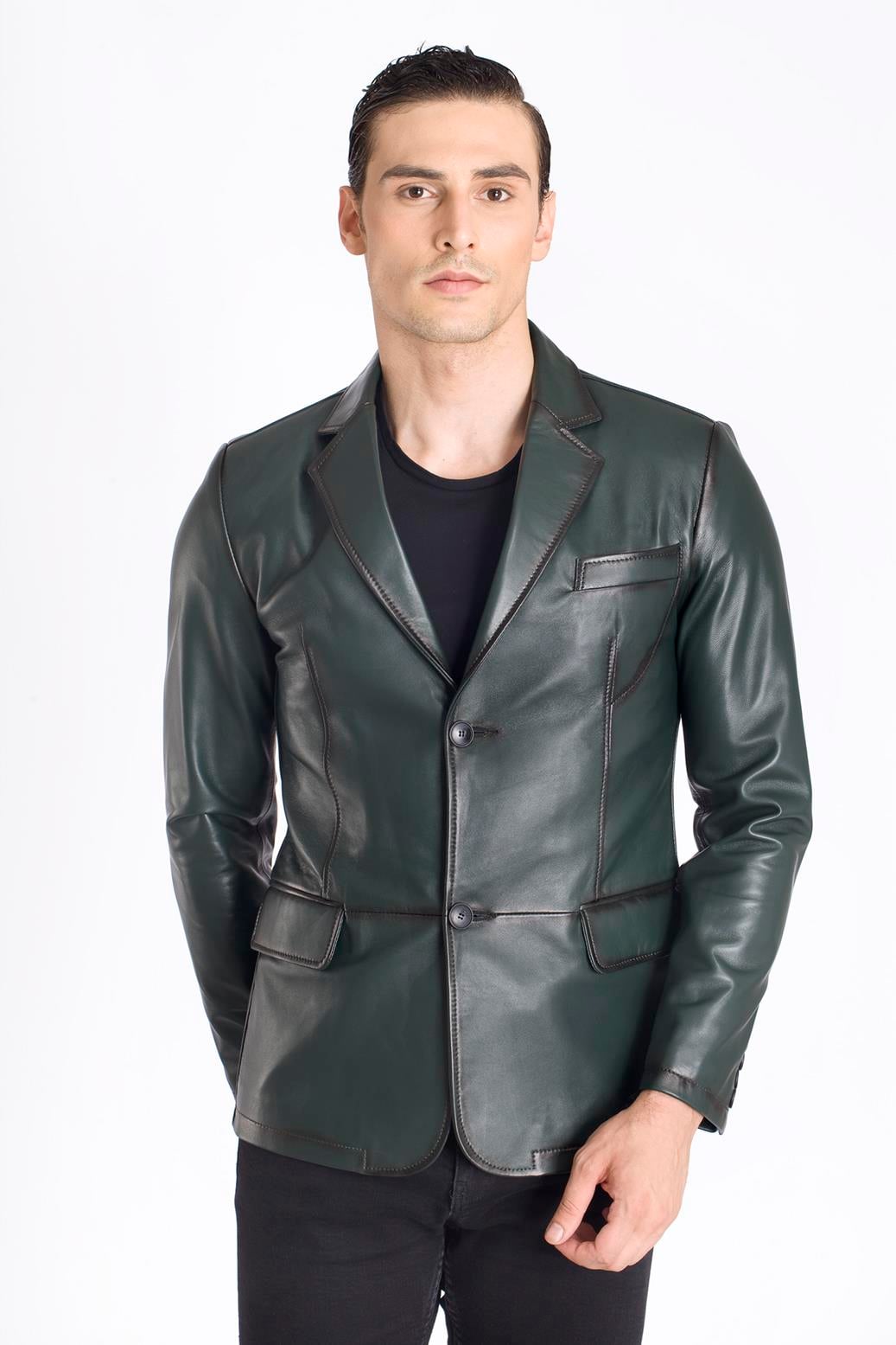 Erkek Düğmeli Gerçek Deri Ceket