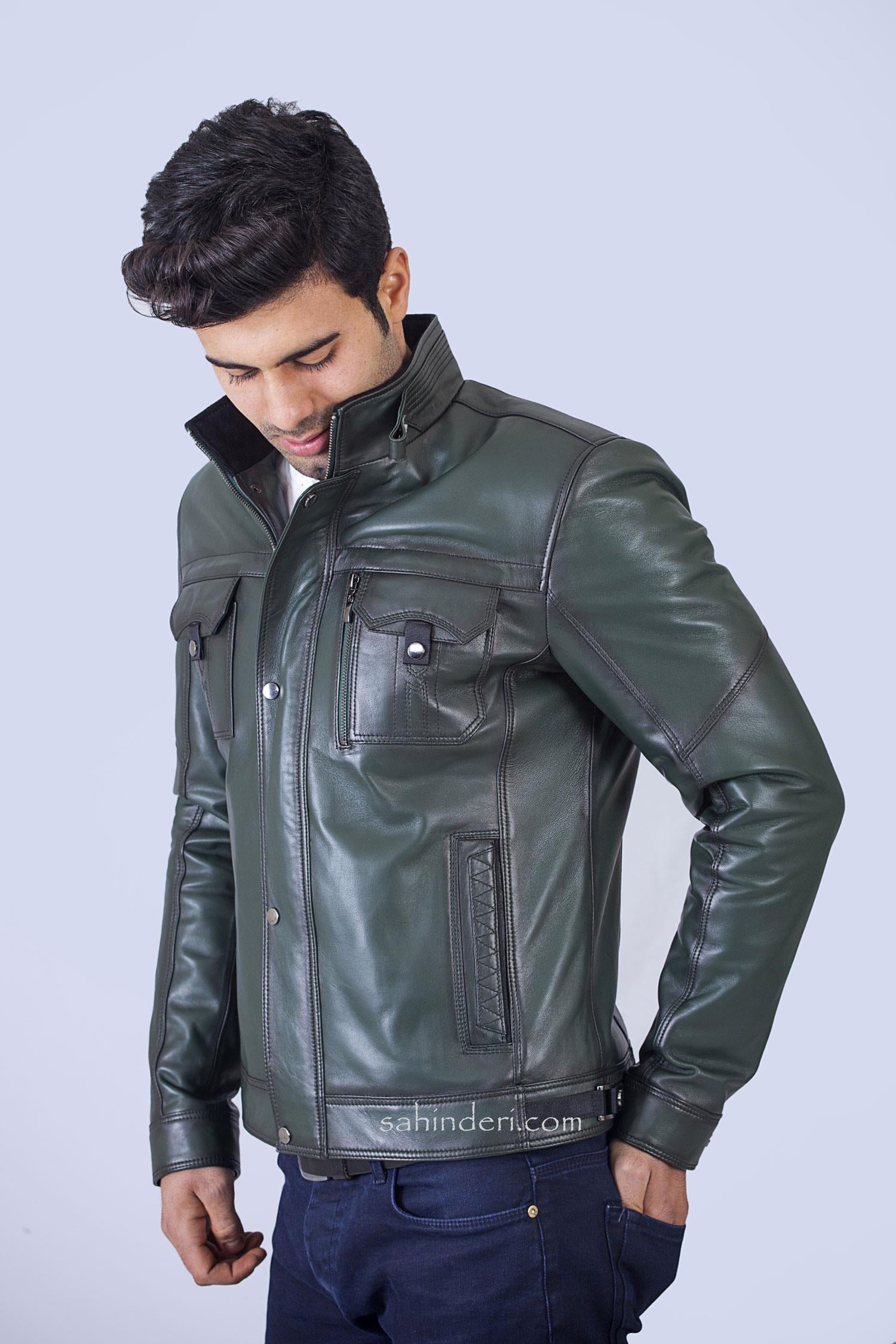 Erkek Yeşil Orijinal Deri Mont