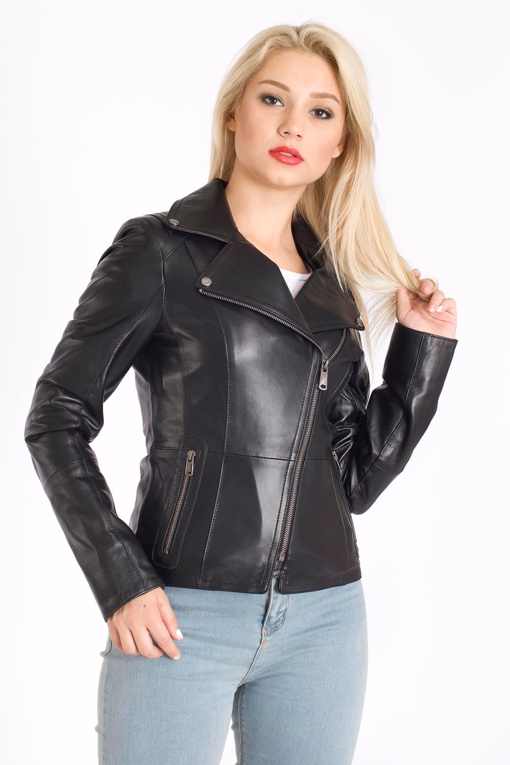 Kadın Biker Deri Ceket 