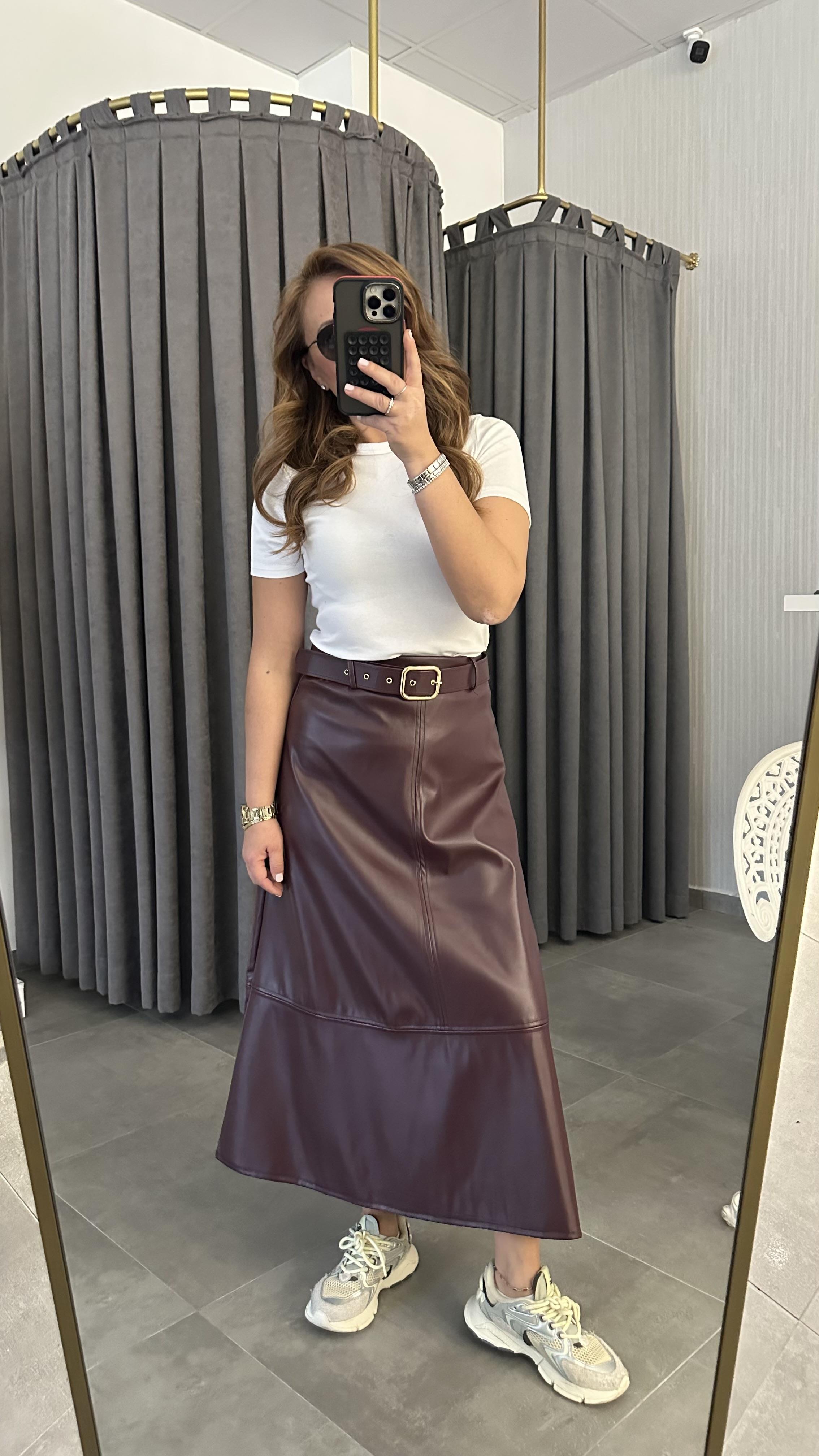 bordo deri etek