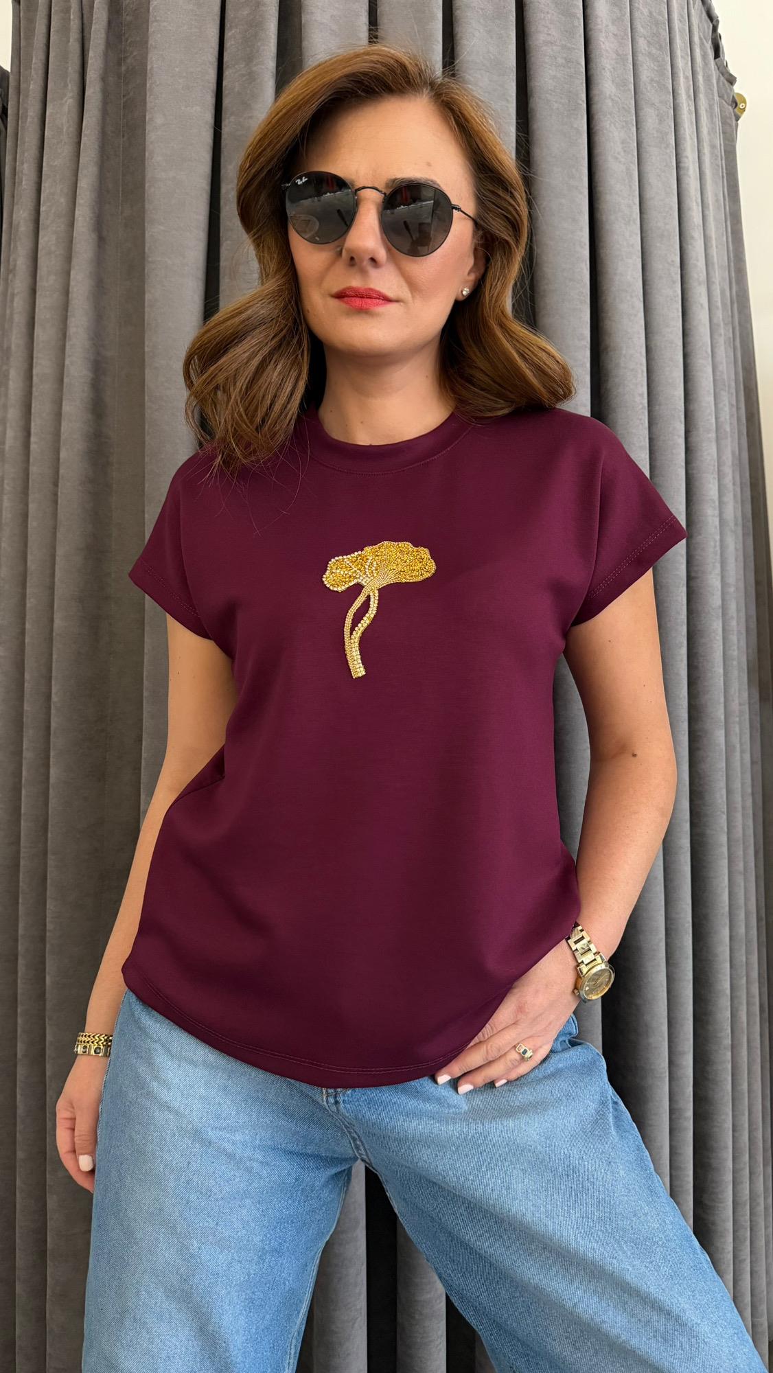çiçek taş mor tshirt