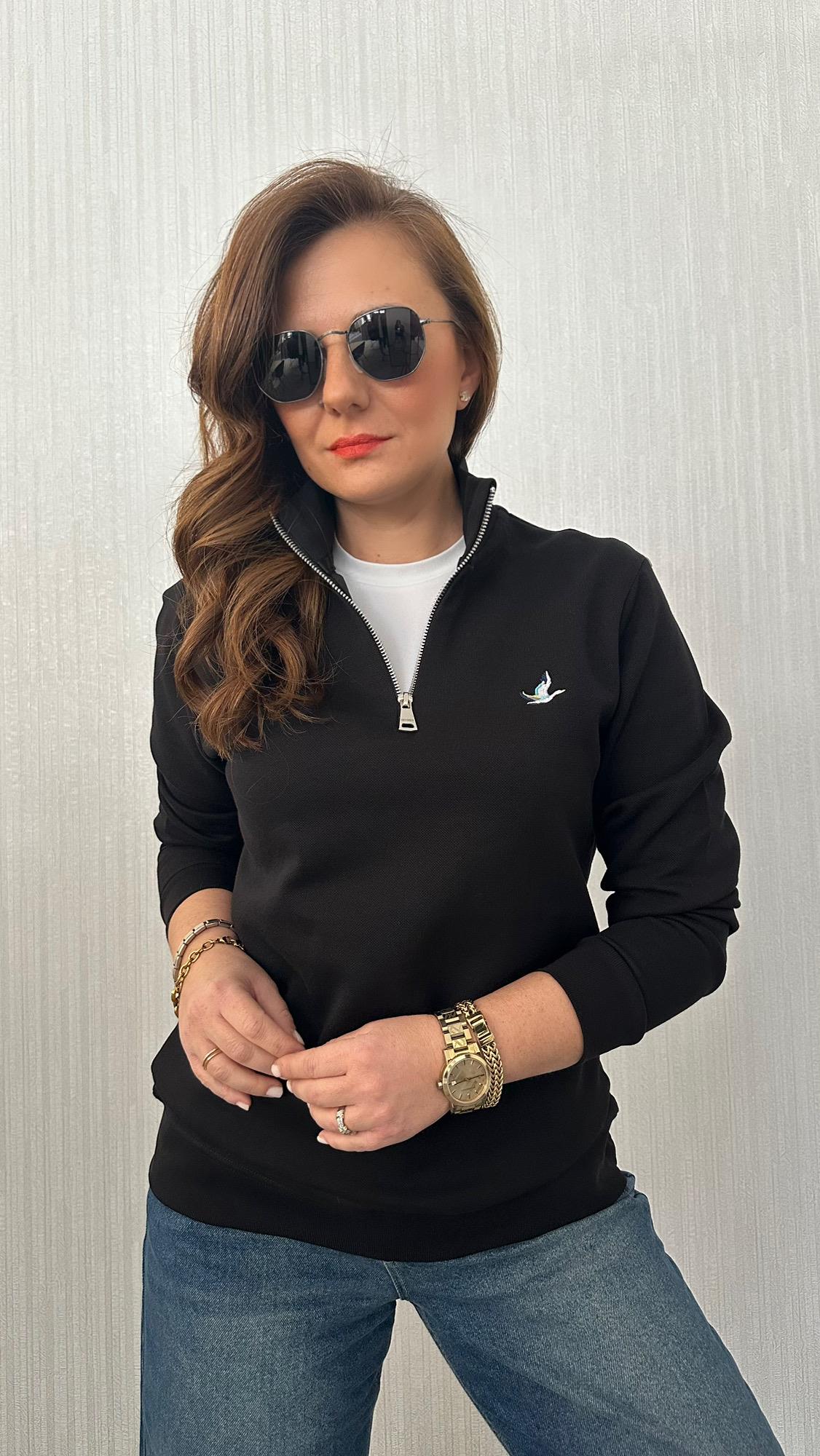 dik yaka siyah unısex sweatshirt