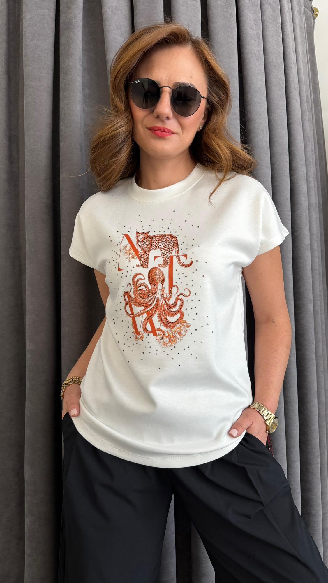 kaplan detay ekru tshirt