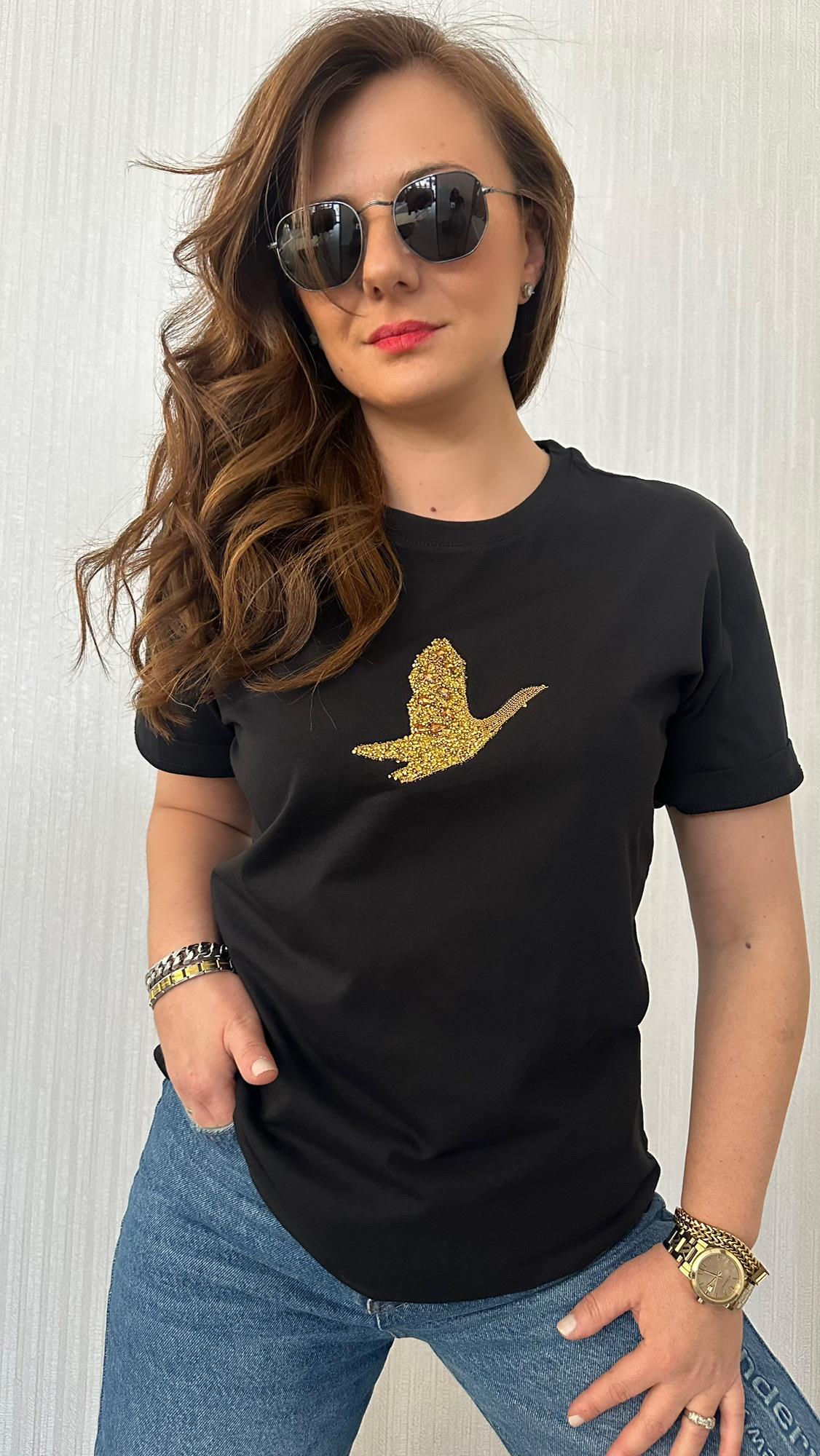 Siyah sarı kuş tshirt