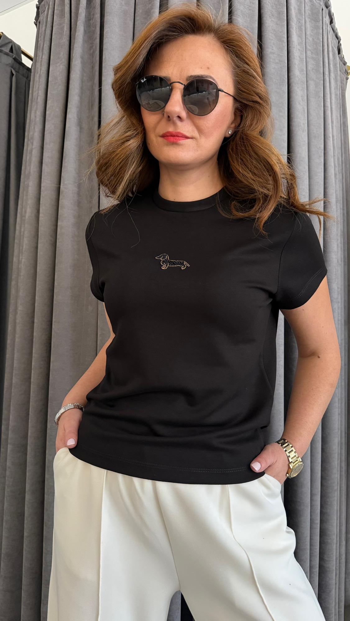 taşlı köpek siyah tshirt