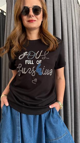 ıpkyl kot aplike siyah tshirt