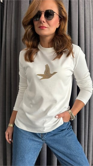 yeni kuş uzun kol beyaz tshirt