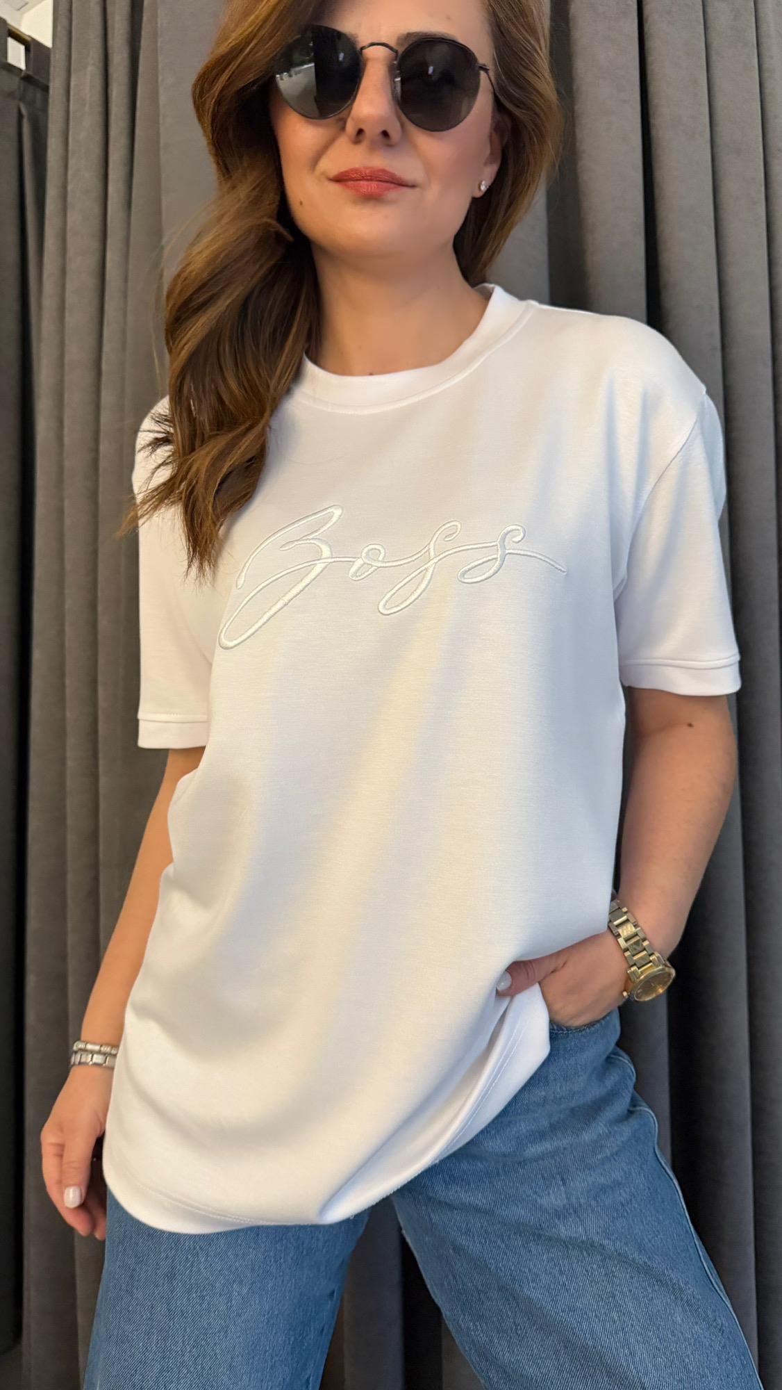 bss kabartma yazı unısex beyaz tshirt
