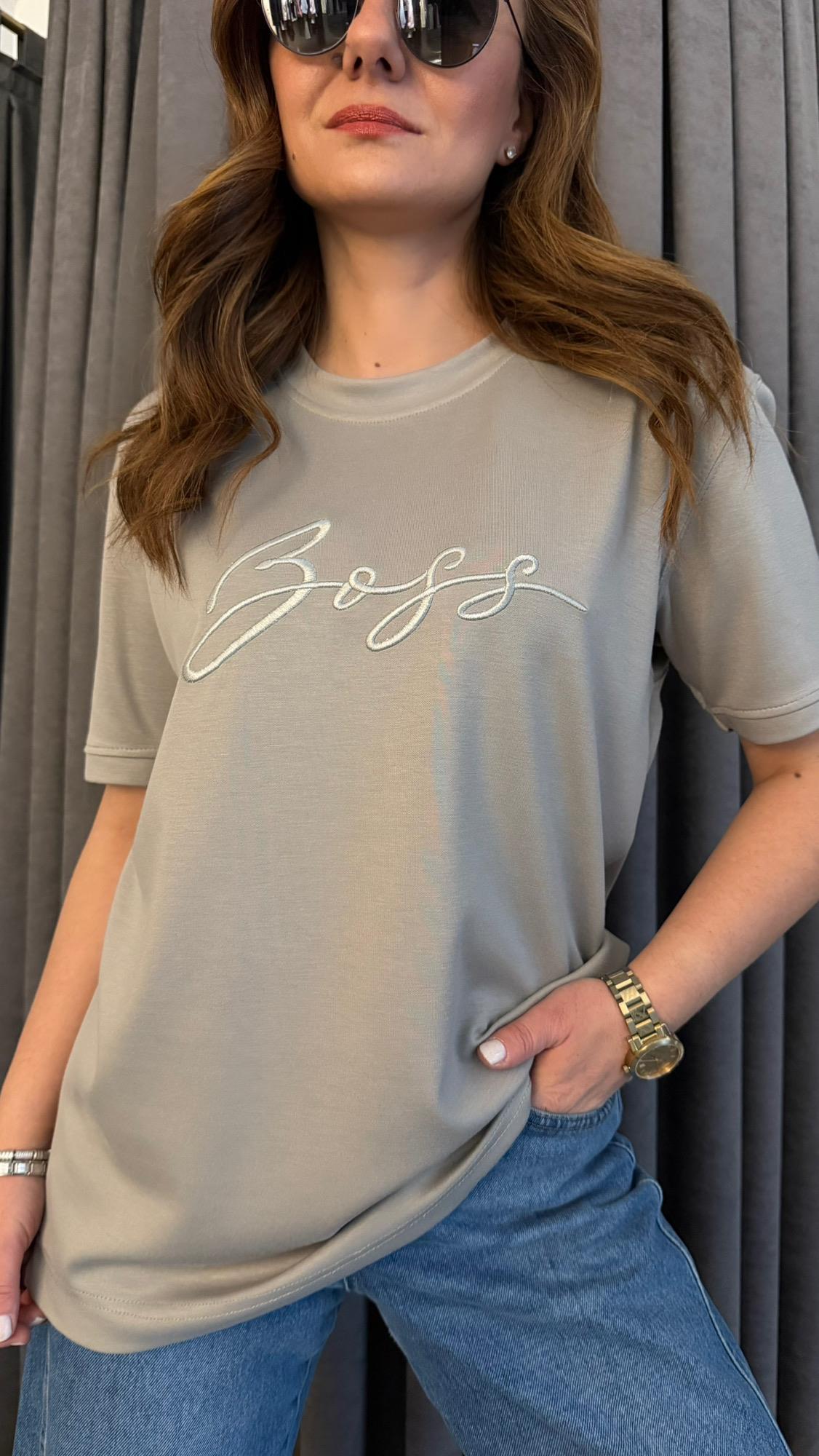 bss kabartma yazı unısex gri tshirt