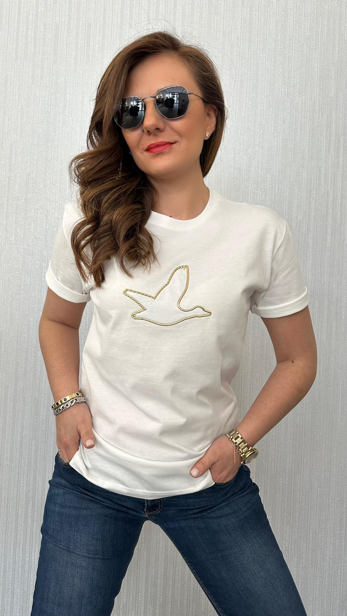 çerçeve kuş beyaz tshirt