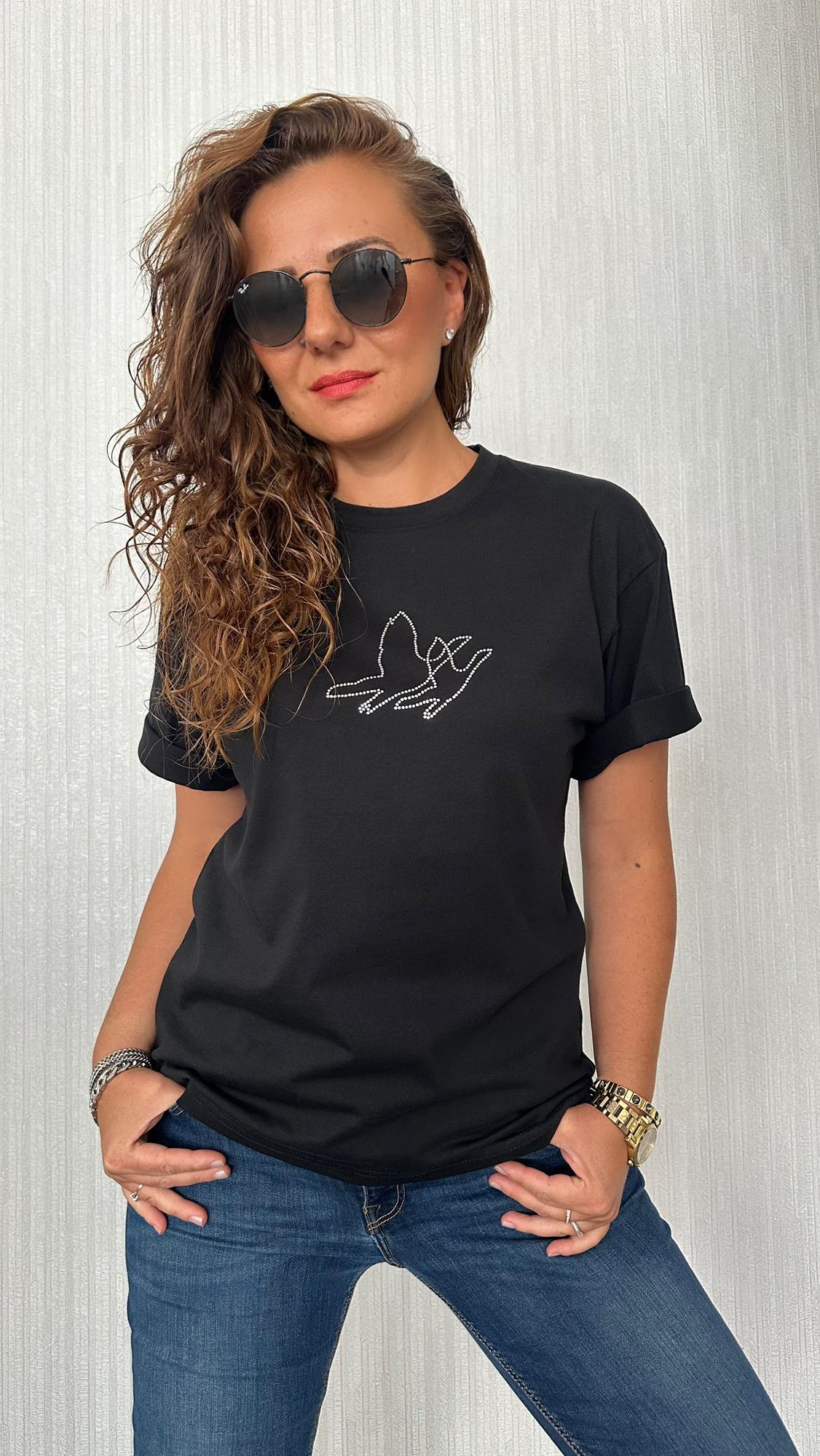 çift kuş siyah tshirt