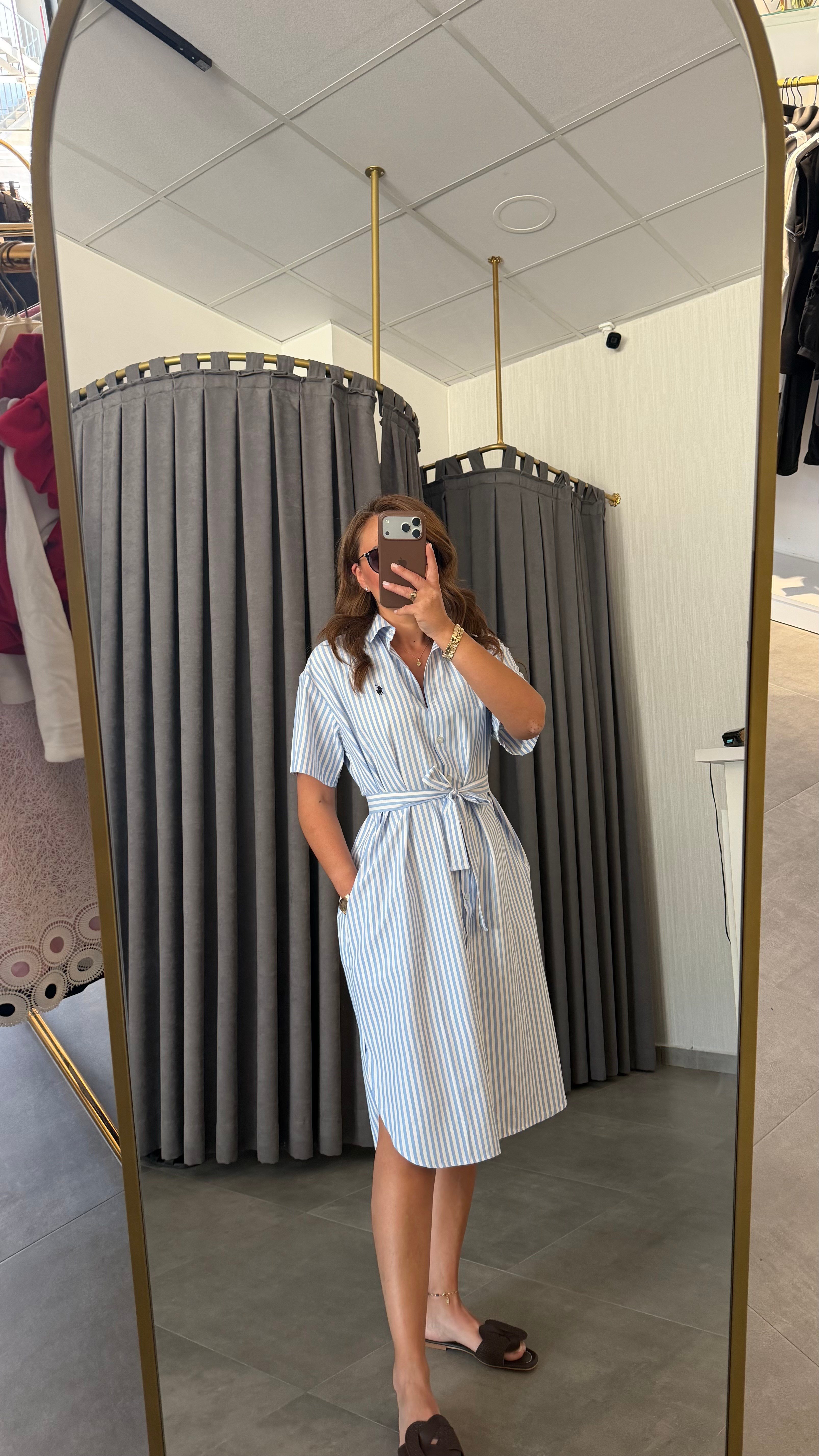 çizgili marka model elbise mavi