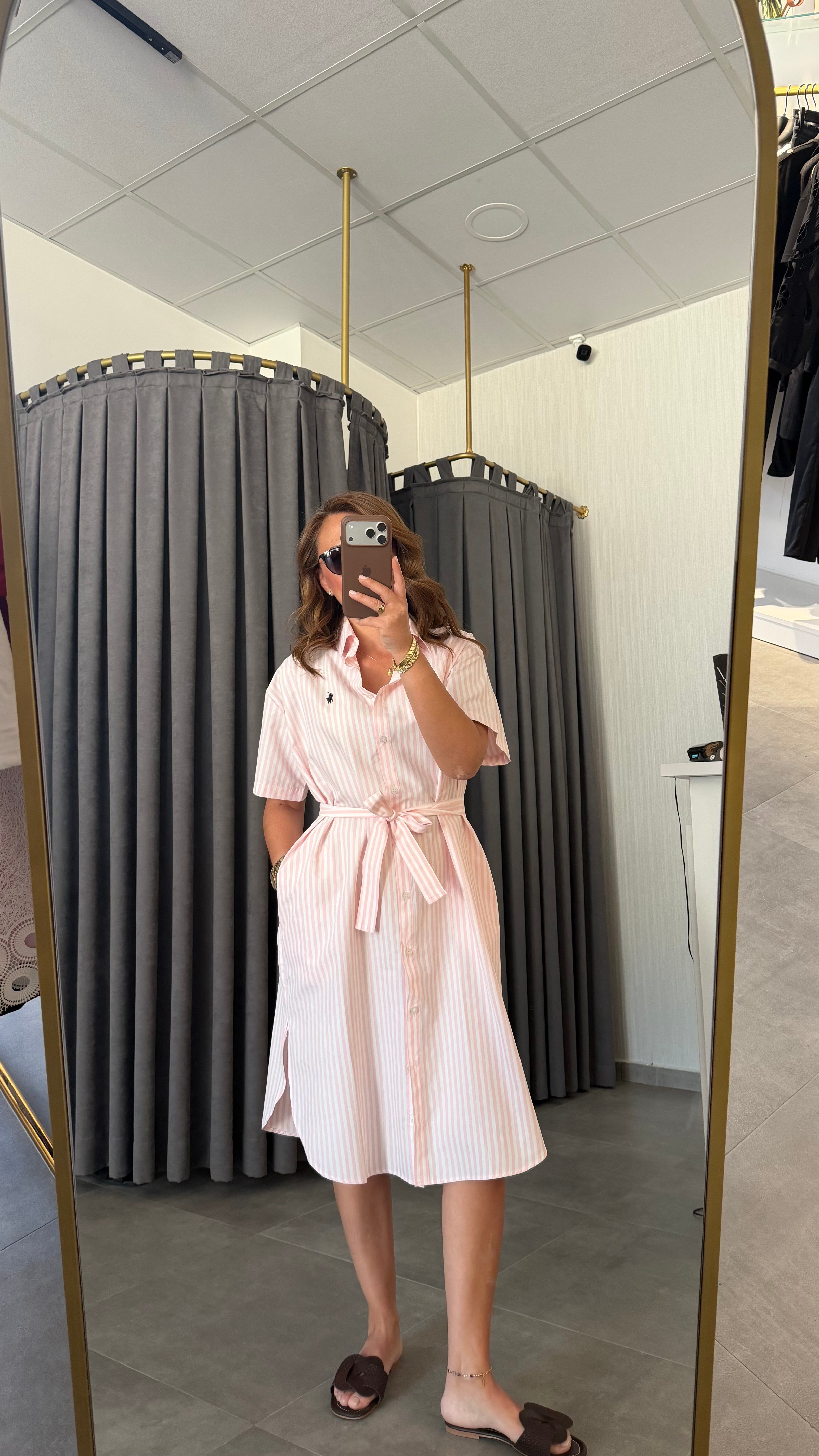 çizgili marka model elbise pembe