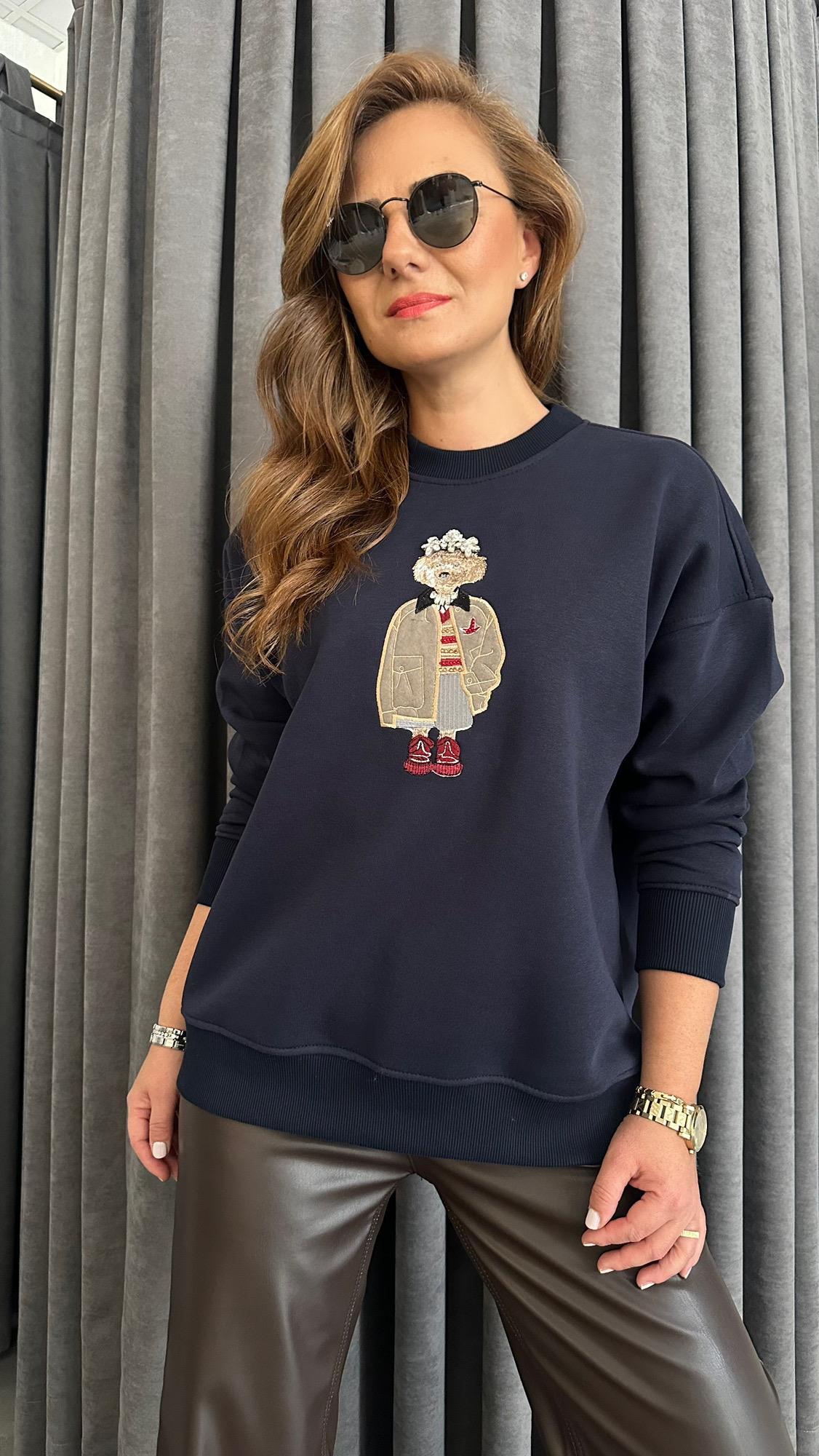 figür detay şardonlu lacivert sweat