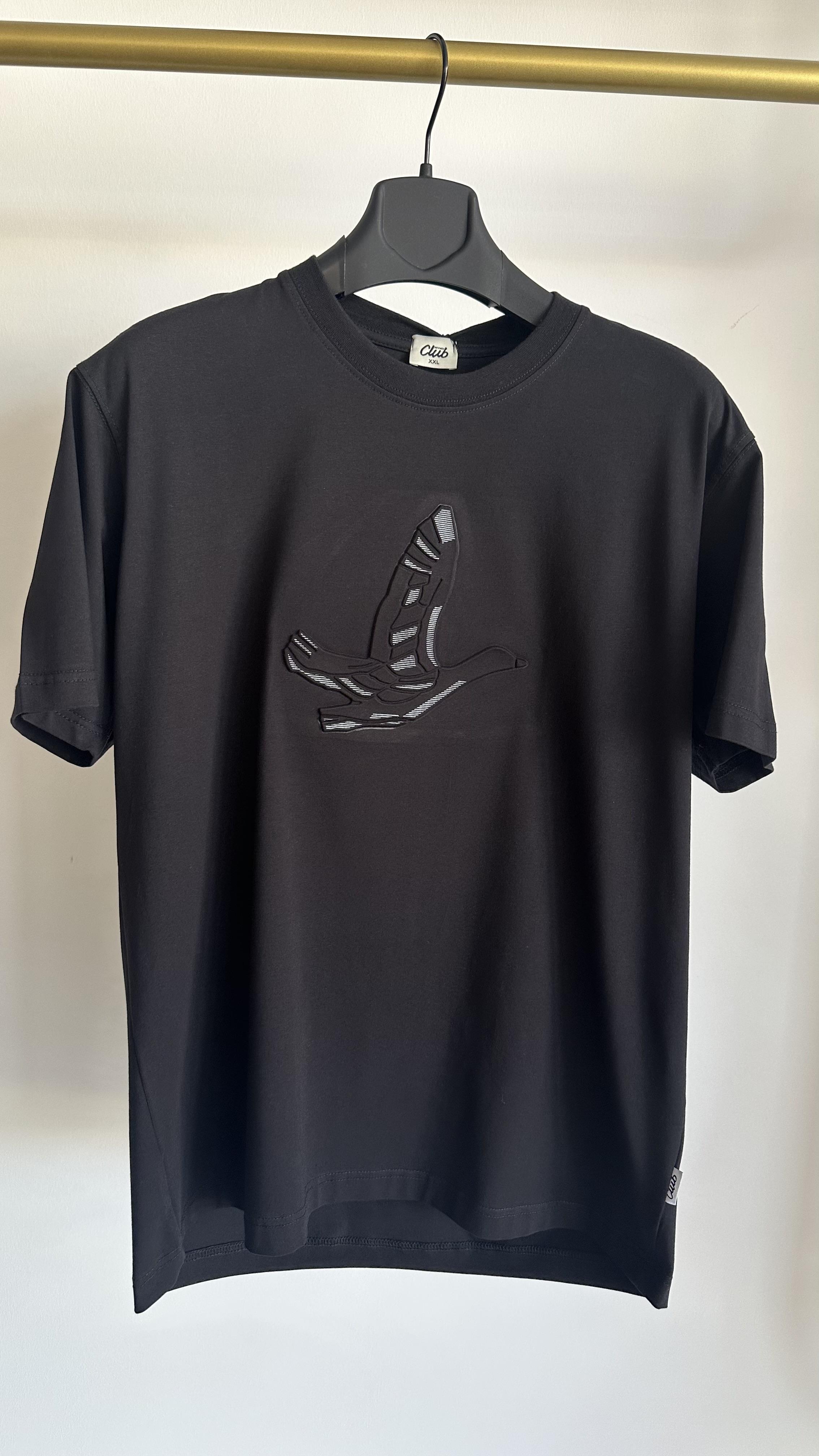 kabartma kuş battal siyah tshirt