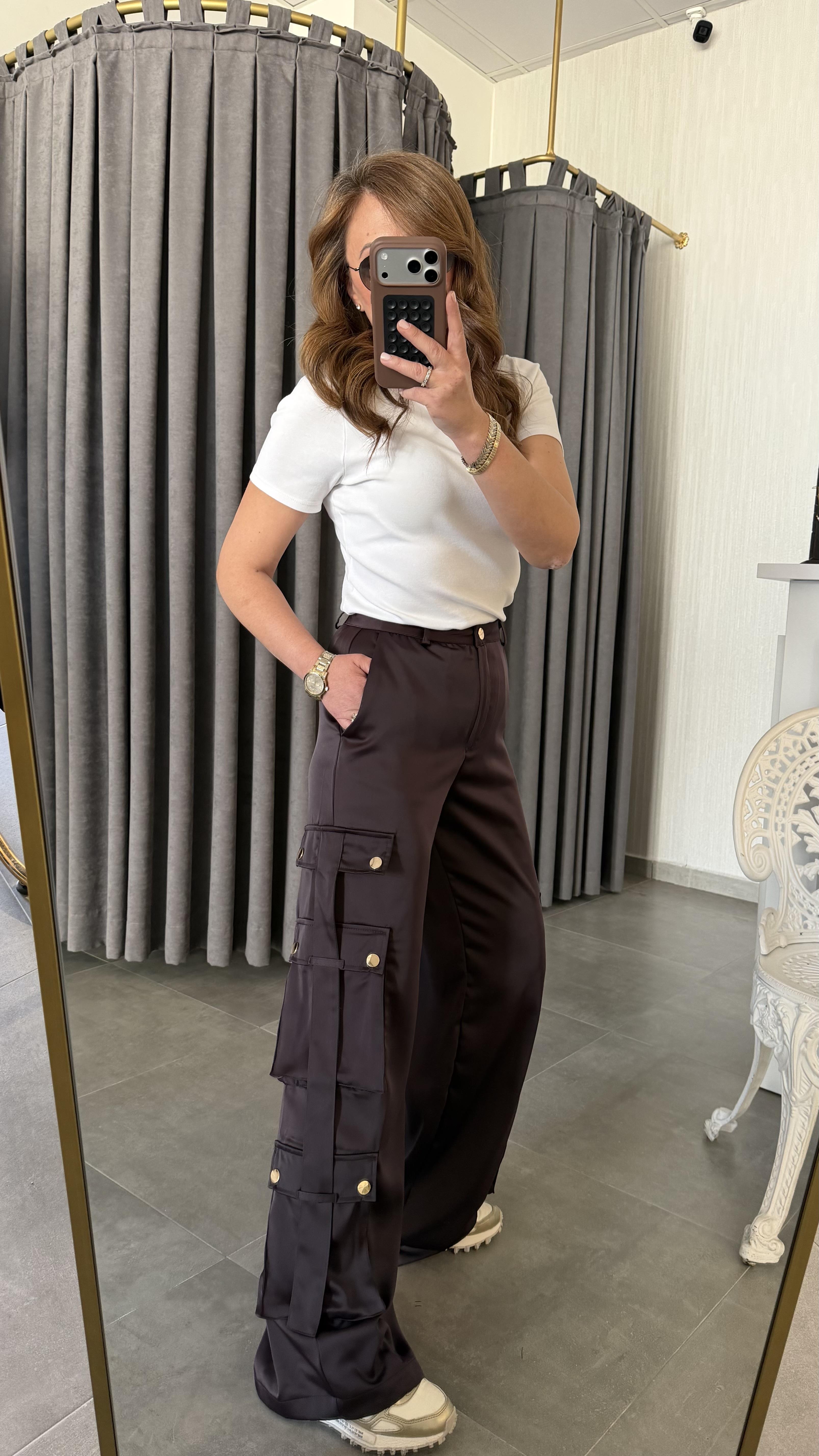 kargo cep saten çıtçıt kahve pnt