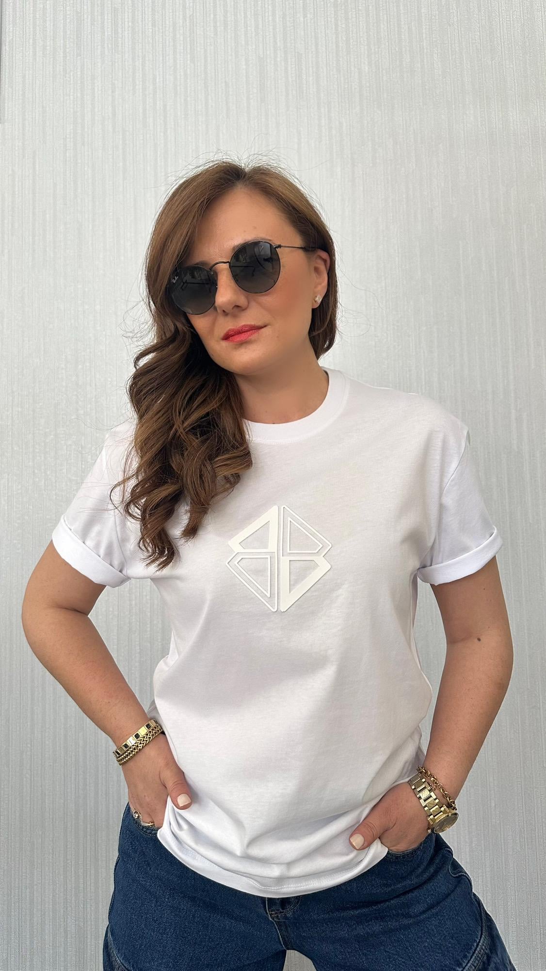 kauçuk baskı beyaz unısex tshirt
