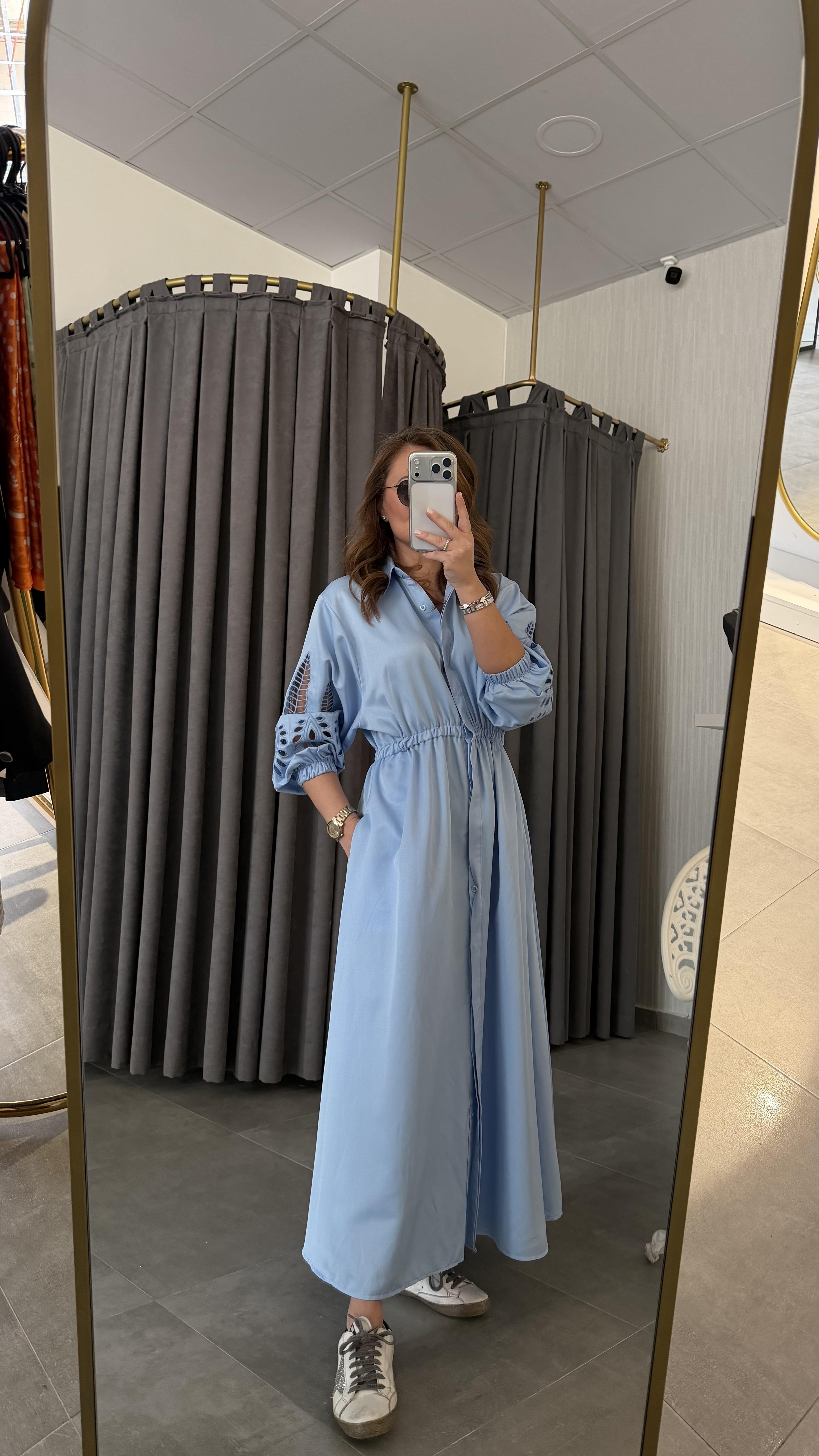 Kol nakış mavi elbise