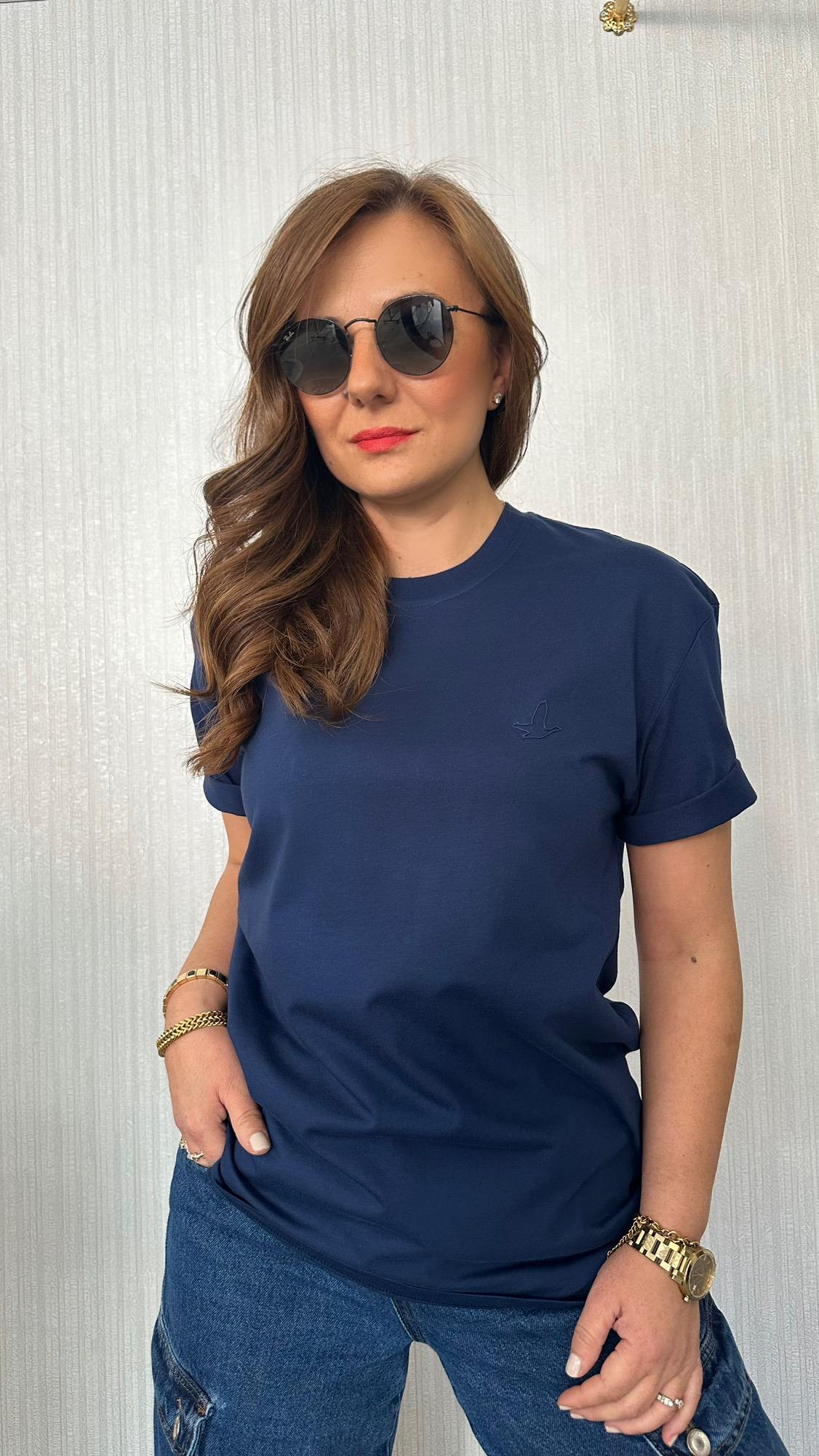 kuş logo lacivert unısex tshirt
