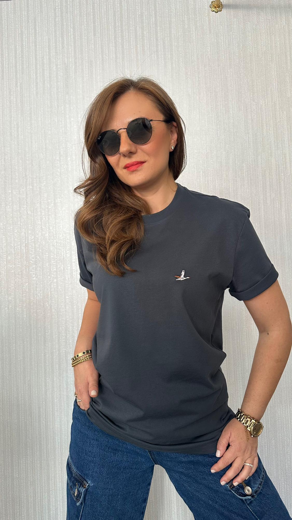kuş logo unısex antrasit tshirt