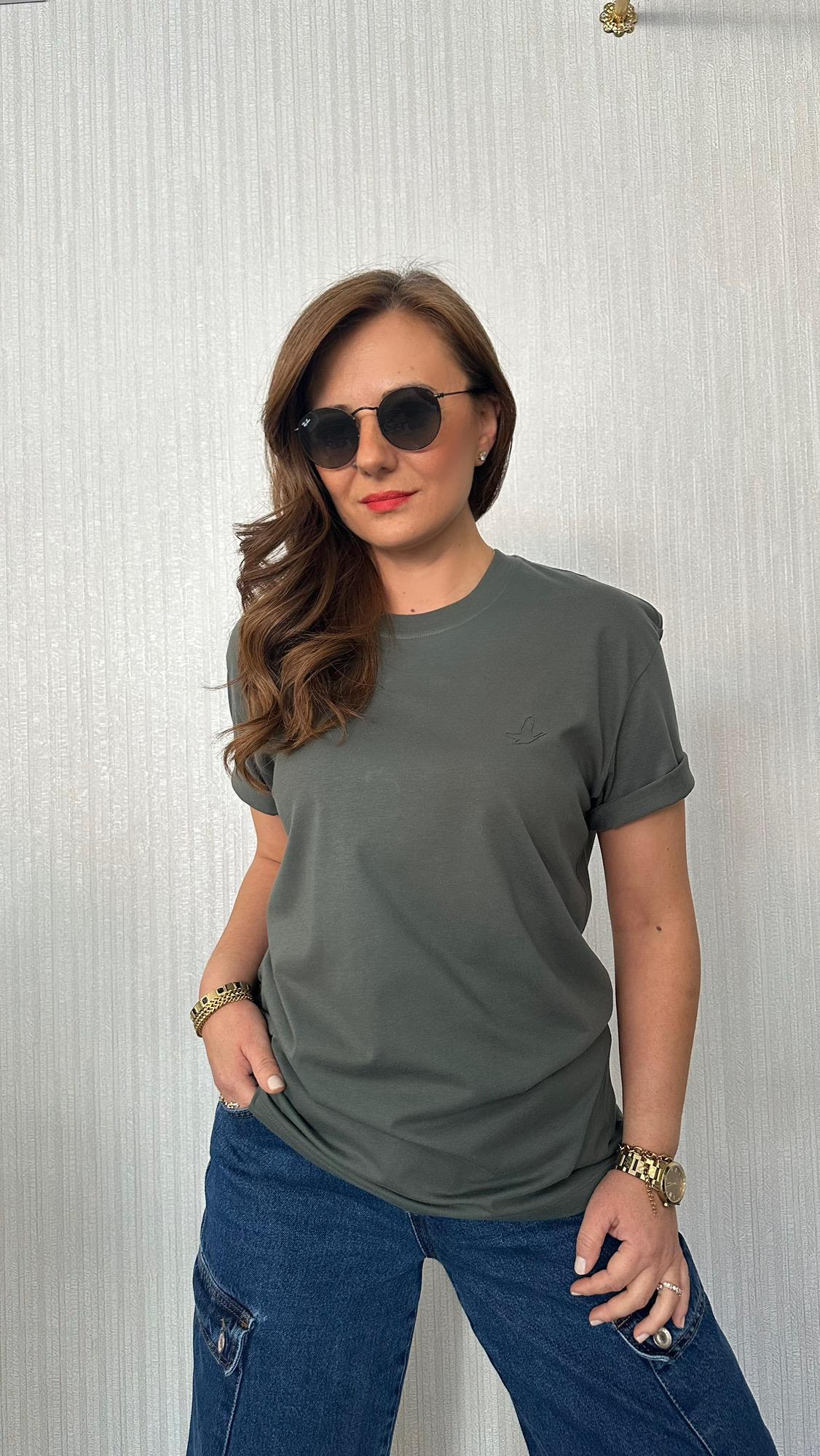kuş logo unısex yeşil tshirt