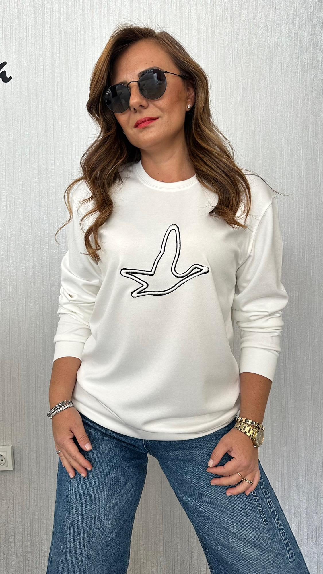 kuş unısex ekru sweat