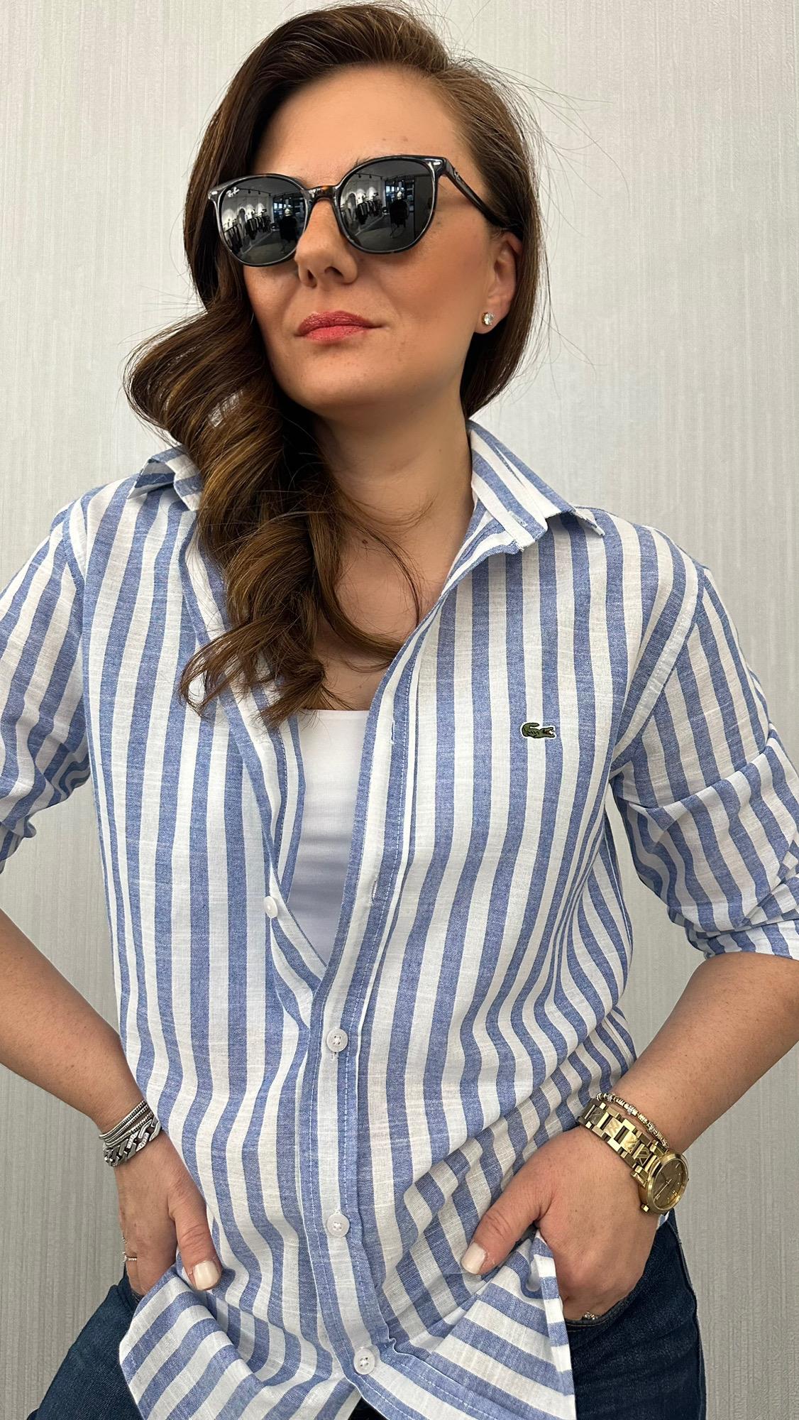 Mavi çizgili unısex gömlek